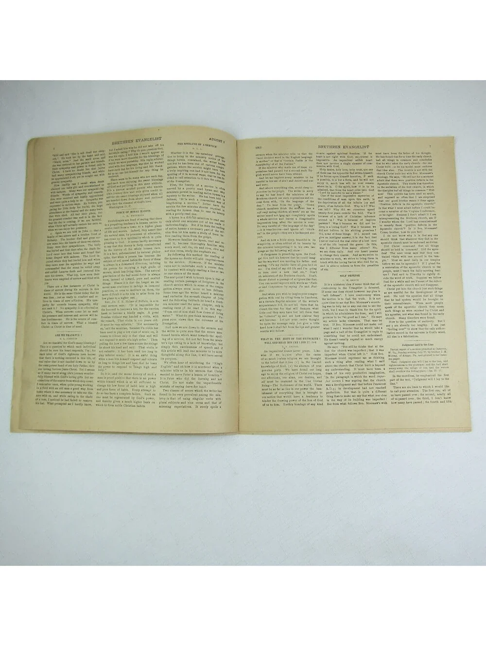 Brethren Evangelist Christian Newspaper Ashland Ohio Antique August 6, 1902 RARE